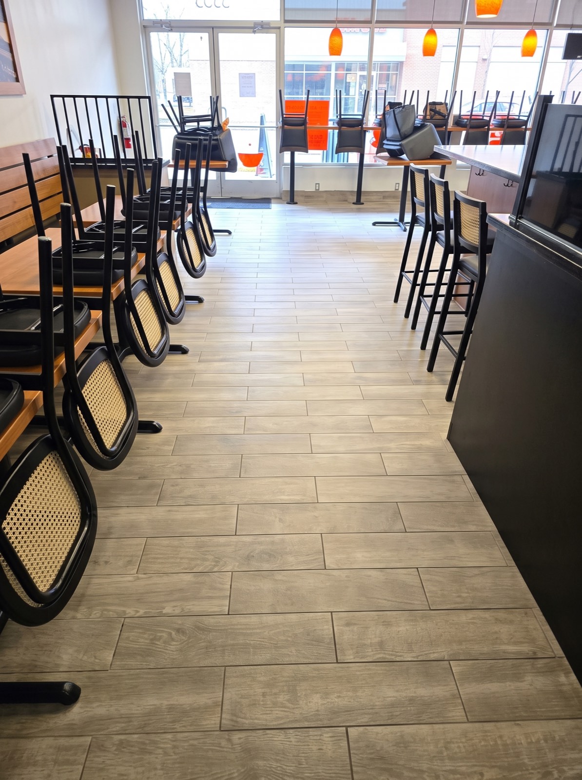 Freshly cleaned commercial restaurant floor by Red Carpet