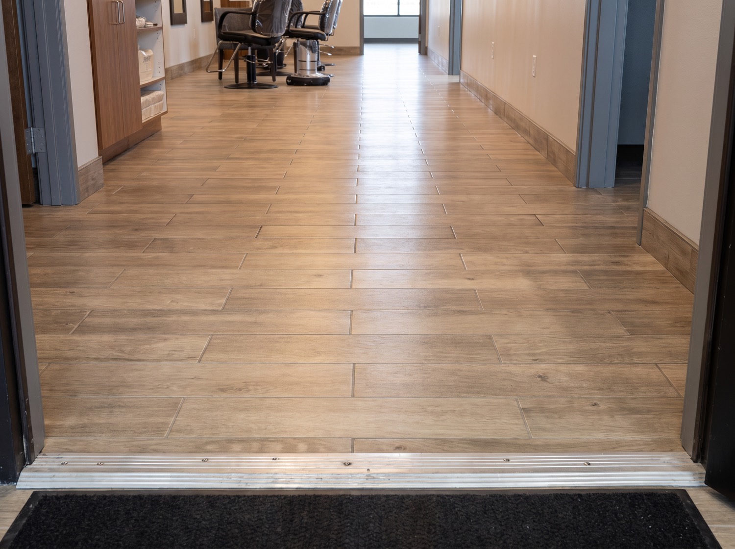 Clean commercial hallway after post-construction cleanup